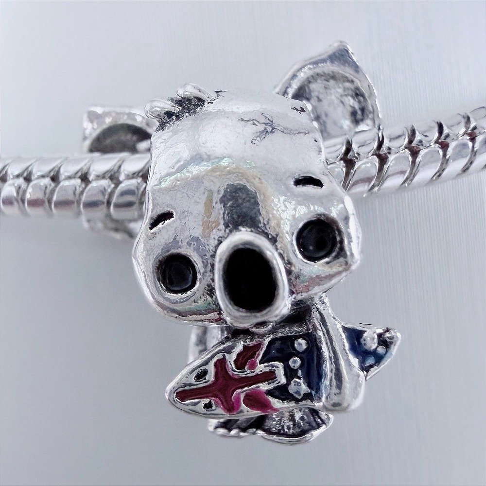 Koala Surfer Silver Bead Charm Fits Snake Chain Bracelet